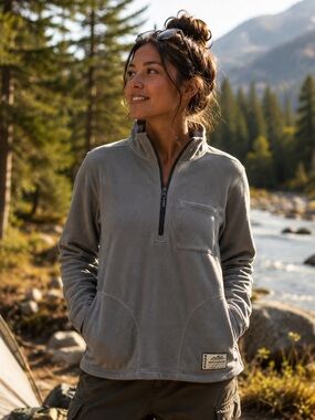 Kavu Gray Quarter Zip Fleece Pullover Outdoor Minimalist Cozy Casual Layer Small